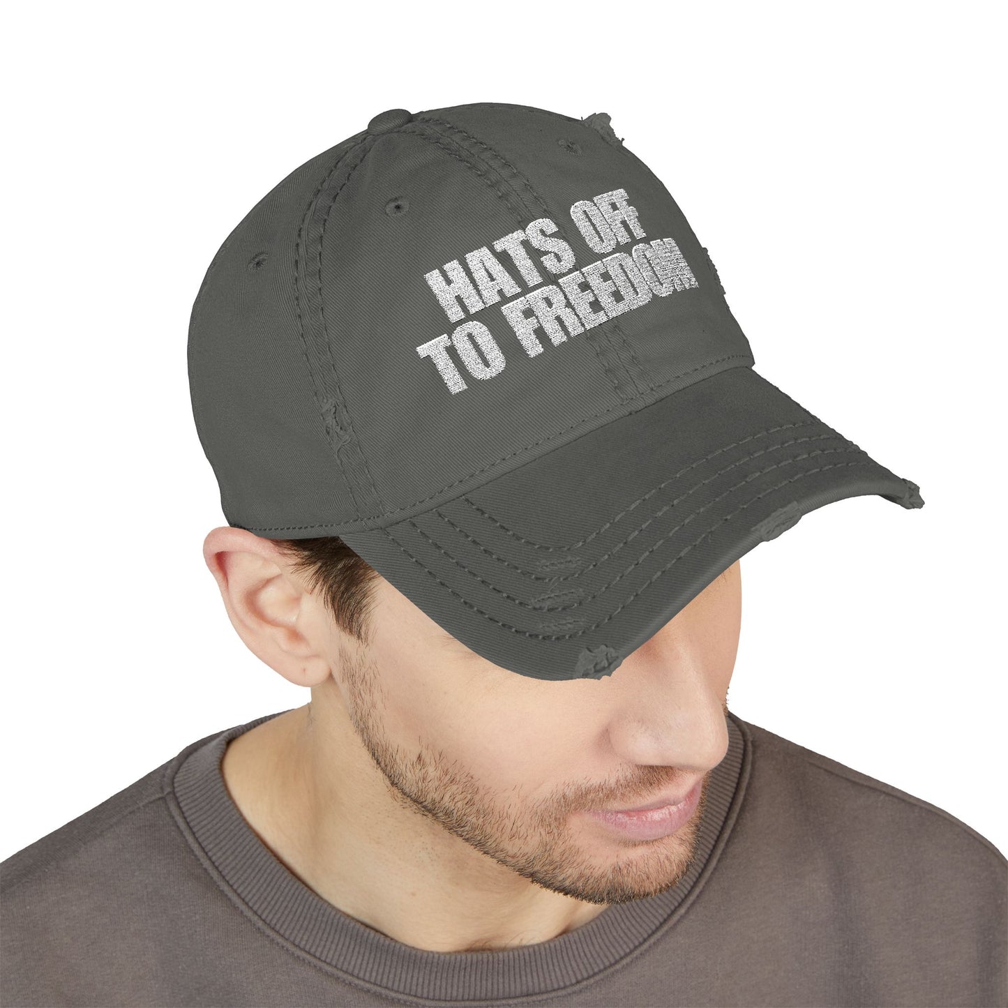 Hats Off to Freedom Distressed Hat -- White Text