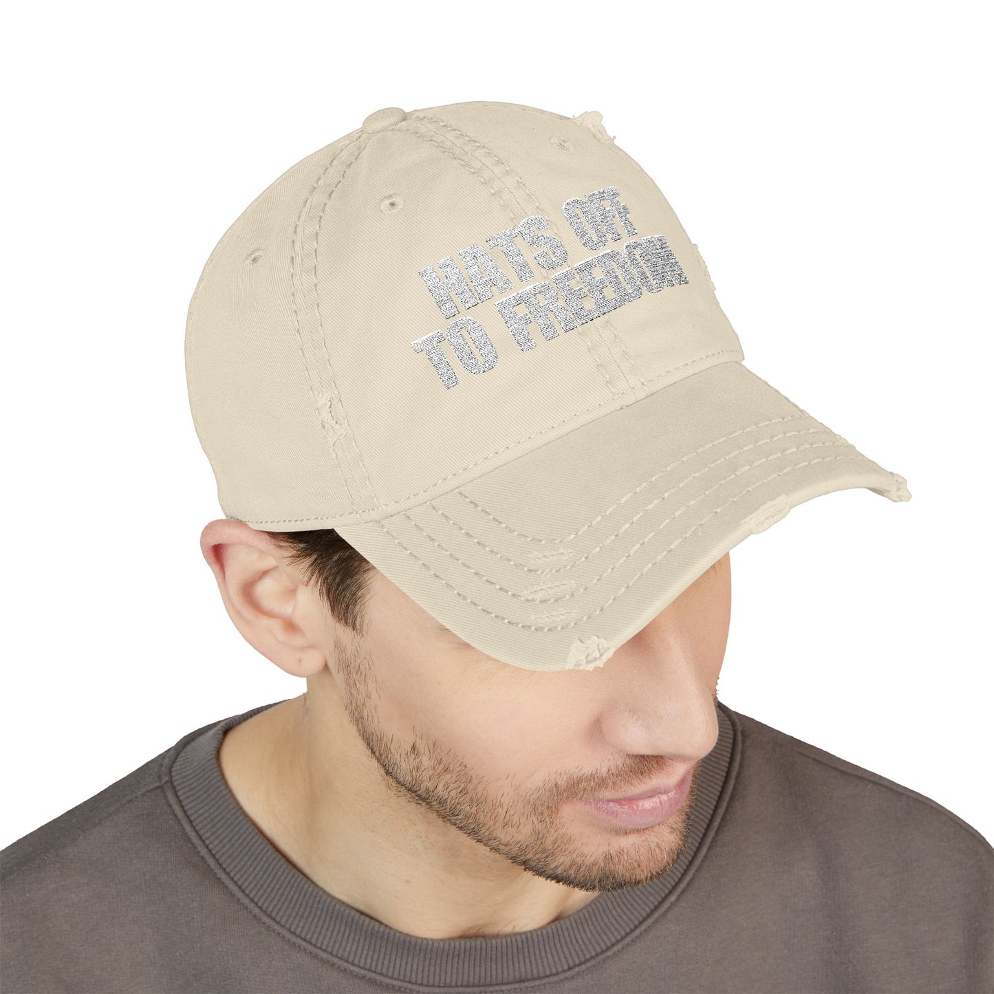 Hats Off to Freedom Distressed Hat -- White Text